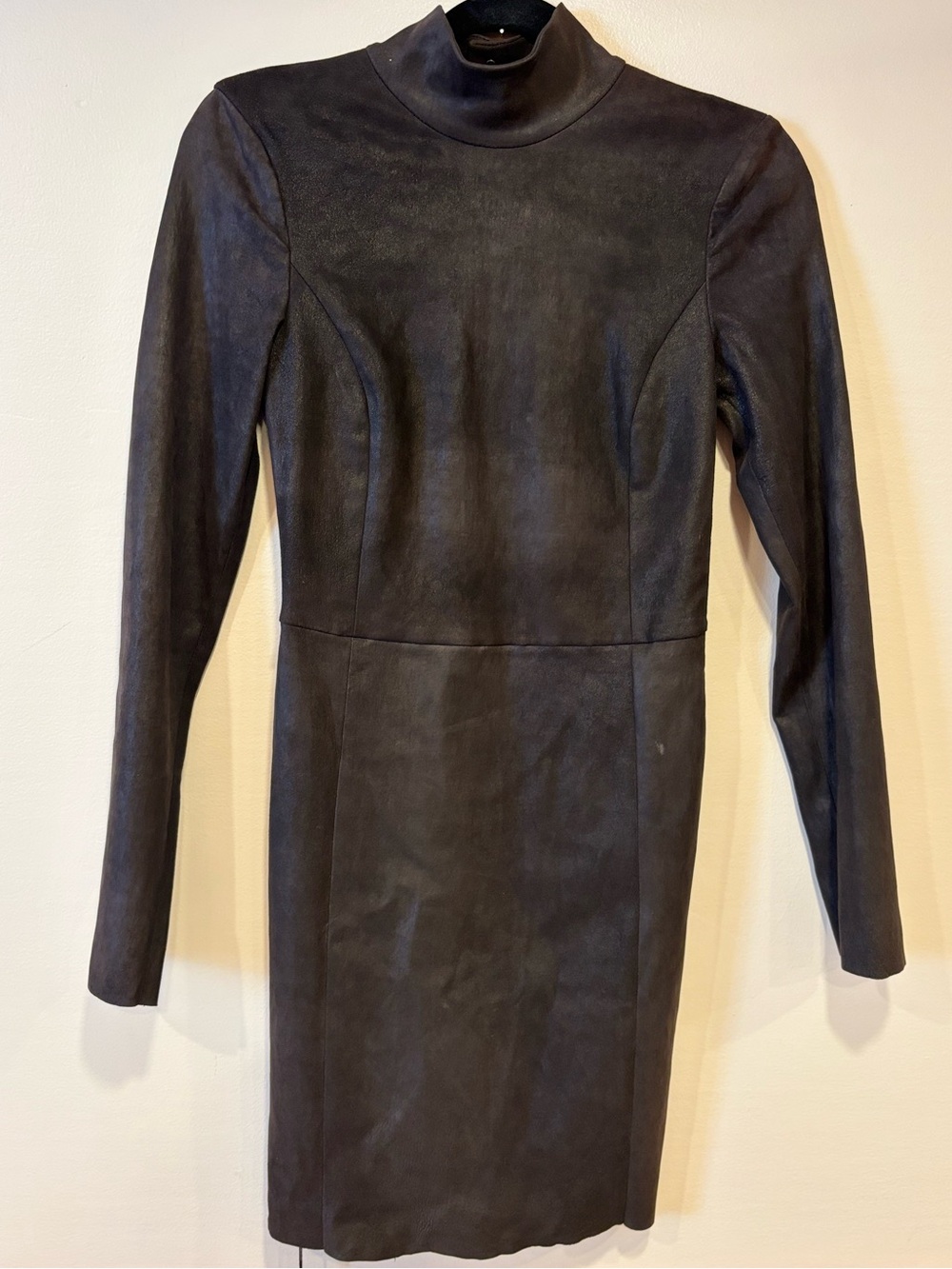 DROMe NWT Black Suede Leather Mock Neck Long Sleeve Mini Dress Small